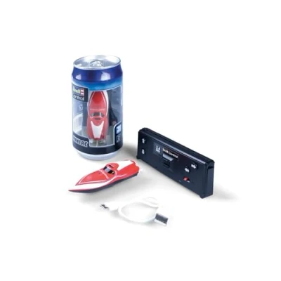 Abbildung von Revell 23569 Control Mini RC Boot rot I 2.4 GHz Fernsteuerung Dosen Verpackung Kentersicher Inkl. Akku und Ladegerät Länge 7,5 cm Geschenkidee ab 8 Jahren, bunt