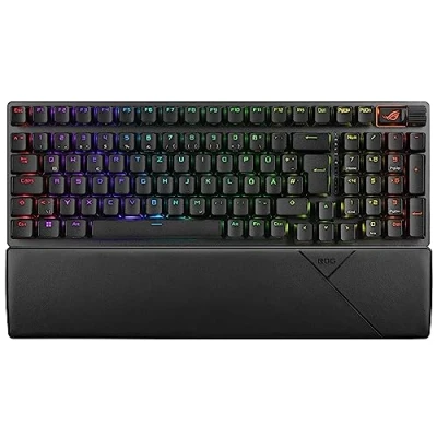 Abbildung von ASUS ROG Strix Scope II 96 Wireless mechanische Gaming Tastatur (ROG NX Switches, Handballenablage, 4 GHz, Bluetooth, kabelgebunden, Omni Empfänger, Aura Sync RGB Beleuchtung, DE QWERTZ Layout)