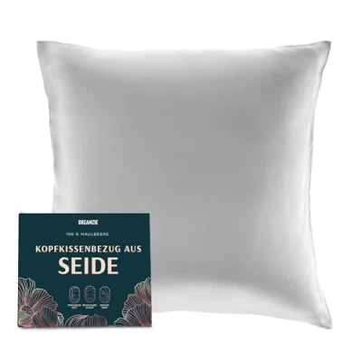 Abbildung von Dreamzie Seidenkissenbezug 65x65 cm für Haar und Haut, Kissenbezüge Seide 19 Momme (Silber Grau, 1 Stück)