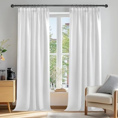 Abbildung von Deconovo Gardinen Verdunkelungsvorhang Kräuselband Schlafzimmer Thermogardine, 229x229 cm(HöhexBreite), Silber Grau, 2er Set