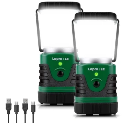 Abbildung von LE LED Campinglampe Tragbar, Superhell wiederaufladbare Suchscheinwerfer mit Bügel und Haken, 4 Helligkeiten Dimmbar, Notfallleuchte für Stromausfällen, Wandern, Notfall, Ausfälle usw. 2 Stück