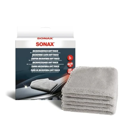 Abbildung von SONAX MicrofaserTuch Soft Touch (3 Stück) leistungsfähiges Detailing Tuch für Polituren, Versiegelungen und den gesamten Innenraum, Weiß Art Nr. 04510000