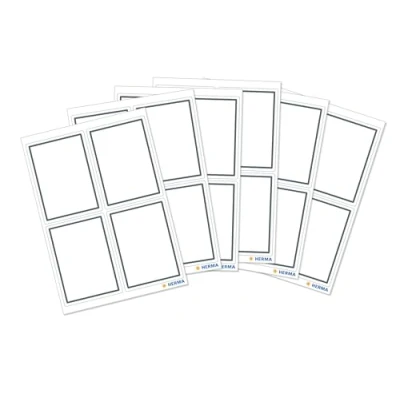 Abbildung von HERMA 5713 Buchetiketten zum Beschriften neutral grauer Rand, 24 Stück, 40 x 55 mm, selbstklebend, Buchaufkleber für Schule Kinder Mädchen Jungen, blanko Heftetiketten Aufkleber, weiß