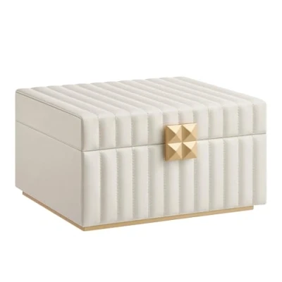 Abbildung von SONGMICS HOME ANAH Kollektion Schmuckkästchen 2 Ebenen, Schmuckbox mit Spiegel, Schmucktablett herausnehmbar, PU Nähten, Schwebe Effekt, 21,5 x 24 13,5 cm, Weihnachten, wolkenweiß JBC182W01