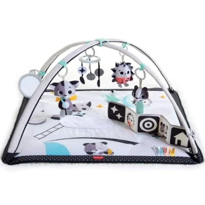 Abbildung von Tiny Love Black &amp; White Gymini, 2 in 1 Spielmatte Baby mit Musik, 0+ Monate, Spieldecke Baby, 18 Aktivitäten, interaktive Musikspielfigur, kontrastreiches Babybuch, verstellbare Bögen, Magical Tales