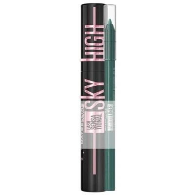 Abbildung von Maybelline New York Schwarze Wimperntusche für lange Wimpern, Lash Sensational Sky High Mascara Very Black + Wasserfester Eyeliner mit wischfester Gel Textur, Tattoo Liner Pencil, Nr. 815 Tealtini