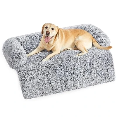 Abbildung von Feandrea FluffyHug Hundebett Plüsch, Hundedecke Sofa, Sofaschutz Hund, Hundekissen, Größe XXL, für große Hunde, 122 x 95 18 cm, Ombré Grau PGW224G01
