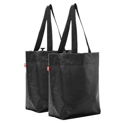 Abbildung von Bikezac Fahrradtaschen schwarz Set Fahrrad Shopper Schwarze Fahrradeinkaufstasche Einkaufstasche für Gepäckträger Einkaufswagen Recycling Tasche umweltfreundlich 2.0 Black 2 x