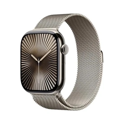 Abbildung von Apple Watch Series 10 4G 46mm Natural Titanium (Beige Milanaiseband S/M)