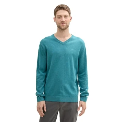 Abbildung von TOM TAILOR Herren Strickpullover mit V Ausschnitt, 36299 Bright Teal Melange, L