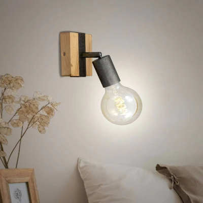 Abbildung von BRILONER Wandleuchte Innen schwenkbar, Vintage, Holzbasis, Wandlampe innen, Wandstrahler Wandlicht, Wandbeleuchtung, Schlafzimmer, Flurlampe, Wall Light, 10x10,3x9 cm, Holz Schwarz