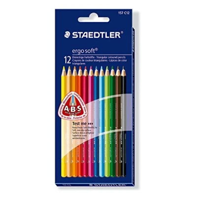 Abbildung von STAEDTLER Buntstifte ergo soft, erhöhte Bruchfestigkeit, dreikant, Set mit 12 brillanten Farben, ABS System, rutschfeste Soft Oberfläche, kindgerecht nach DIN EN71, FSC Holz, Made in Germany, 157 C12