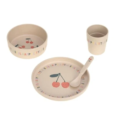 Abbildung von LÄSSIG Kindergeschirr Set (Teller, Becher, Schälchen, Löffel) ohne Melamin, BPA frei, für Spülmaschine und Mikrowelle/Dish Happy Fruits Cherry
