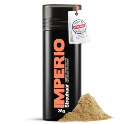 Abbildung von IMPERIO Streuhaar zur Haarverdichtung &amp; vollem Haar In Sekunden. Schütthaar für einen authentischen Look. 100% Natur! Premium Friseurqualität 26g (Dunkelblond)