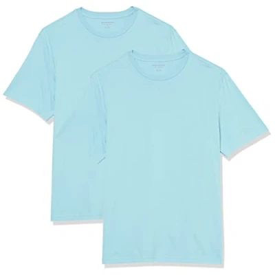 Abbildung von Amazon Essentials Herren Kurzärmliges T Shirt mit Rundhalsausschnitt in normaler Passform, 2er Pack, Hellblau, XXL