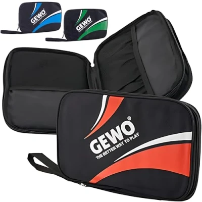 Abbildung von GEWO Doppelhülle Master Tischtennisschläger Hülle für 2 Schläger Nylon Tischtennis Tasche mit gepolsterten Schlägerfächern Rundum Schlägerschutz Trageschlaufe, 32cm rot