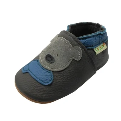 Abbildung von SAYOYO Weicher Leder Lauflernschuhe Krabbelschuhe Babyhausschuhe Kleinkind Lederschuhe Jungen und Mädchen, 21/22 (12 18) L Monate, Grau