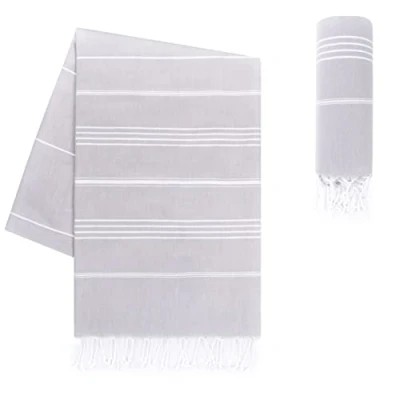 Abbildung von LAYNENBURG Premium Hamamtuch mit handgeknüpften Fransen 100% Baumwolle XXL Strandtuch 100x200 cm Oeko TEX 100 Strandhandtuch groß Saunatuch &amp; Reisehandtuch (Grau)