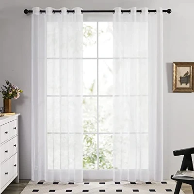 Abbildung von Deconovo Sheer Voile Curtains Vorhänge Gardinen Wohnzimmer Durchsichtig Ösenvorhang Stores Balkon, 214x132 cm(HöhexBreite), Weiß, 2er Set