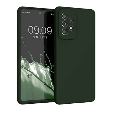 Abbildung von kwmobile Hülle kompatibel mit Samsung Galaxy A53 5G Silikon Handy Case Handyhülle weiche Oberfläche kabelloses Laden Dunkelgrün matt