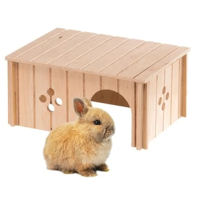 Abbildung von Ferplast Kaninchenhaus, Kaninchenkäfig Zubehör, mit Flachdach und Belüftungslöchern, im Bausatz, 33 x 23,6 H 16 cm, SIN 4646 Holzhaus Kaninchen, Zwergkaninchen