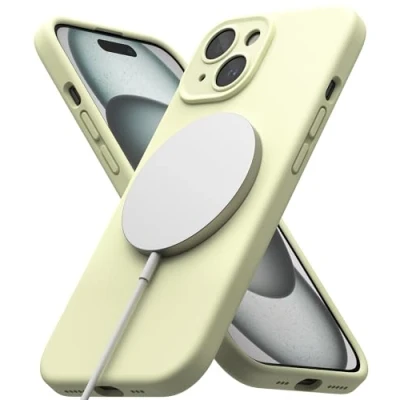Abbildung von Ringke Magnetic Case Kompatibel mit iPhone 15 Hülle 6,1 Zoll MagSafe [Silicone Magnetic] Kameraschutz und Weiches Gefühl Silikon Magnetische Handyhülle Sunny Lime