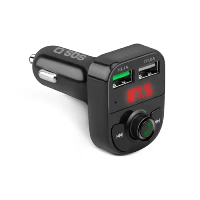 Abbildung von SBS 15 W Autoladegerät mit Bluetooth FM Transmitter, Radio, Freisprecheinrichtung, MP3, Audio Player, LCD Display, integrierte Bedienelemente, Schnellladung, Adaptive Fast Charge (AFC), USB 3.1
