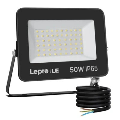 Abbildung von Lepro LED Strahler 50W, Außen, Superhell 4250LM Scheiwerfer, IP65 Wasserfest Fluter 5000K Kaltweiß Aussenstrahler, für Hinterhof, Auffahrt, Türen, Garage, Flur, Garten