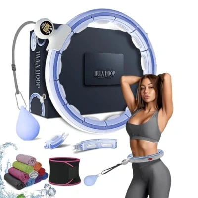 Abbildung von K MART Smart Weighted Hula Ring Hoops, Circle 28 Abnehmbarer Fitnessring mit 360 Grad Auto Spinning Ball Massage, Gymnastik, Erwachsene Fitness für Gewichtsverlust (Blau)