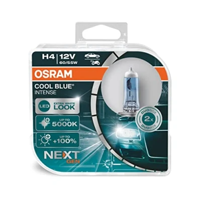 Abbildung von Osram COOL BLUE® INTENSE H4, +100% more brightness, up to 5,000K, halogen headlight lamp, LED look, Hanging folding box (2 lamps)