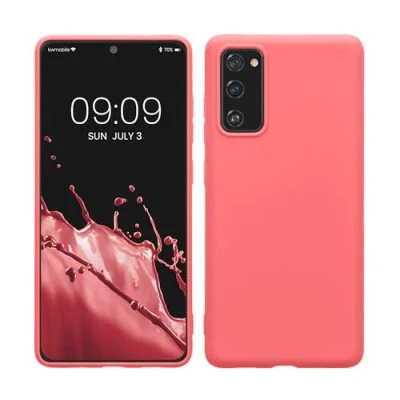 Abbildung von kwmobile Hülle kompatibel mit Samsung Galaxy S20 FE weiches TPU Silikon Case Cover geeignet für kabelloses Laden Neon Koralle