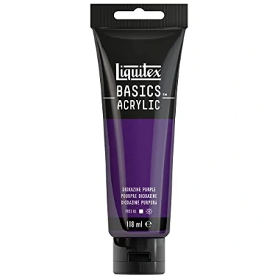 Abbildung von Liquitex 8870019 Basics Acrylfarbe, monopigmentierte Künstlerpigmente, lichtecht, mittlere Viskosität, Archivqualität, seidenglänzender Finish, 118ml Tube Dioxazinpurpur, Acrylfarbe