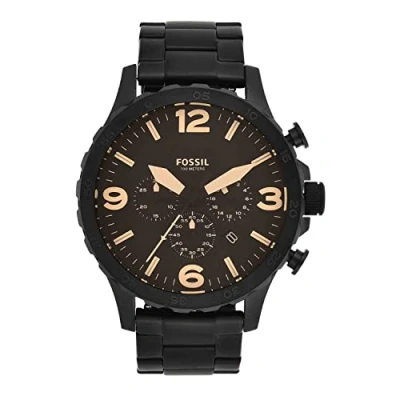 Abbildung von Fossil Nate uhr für Herren, Quarzwerk Chronograph mit Edelstahl oder Lederarmband, Schwarz und Braun, 50MM