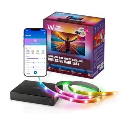 Abbildung von WiZ HDMI Sync Box mit TV Beleuchtung, Synchronisiert Licht zu Filmen/Games etc.,HDMI 2.0 unterstützt 4K bei 60Hz,RGBIC LED Strip für 55&quot; 65&quot; Zoll, App /Sprachsteuerung, funktioniert Google &amp;Alexa