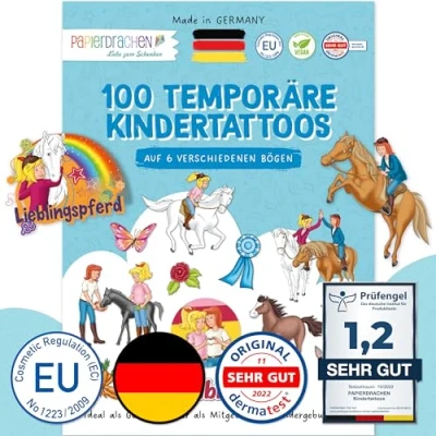 Abbildung von Papierdrachen 100 besonders hautfreundliche Kindertattoos Tattoos Fabelwesen und Märchen für Kinder als Geburtstagsmitgebsel oder Geschenkidee 100% vegan &amp; geprüft
