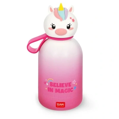 Abbildung von Legami Hot&amp;Cold BFF Kinder Wasserflasche, Unicorn, Motiv, doppellagig aus 18/8 Edelstahl mit luftdichtem Verschluss, hält 12 h heiß und 24 kalt, Fassungsvermögen 310 ml