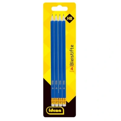 Abbildung von Idena 20013 Bleistift, 4 Stück, Härte HB, mit Radiertip, Blau