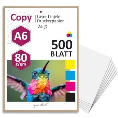 Abbildung von 500 Blatt blanko 80 g/m² Papier in weiß I Kopierpapier Rezeptpapier DIN A6 dv_1310
