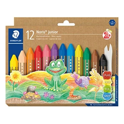 Abbildung von STAEDTLER Wachsmalkreide Noris junior 224, perfekt für kleine Kinderhände, extra bruchsicher, Etui mit 12 Farben, 224 C12
