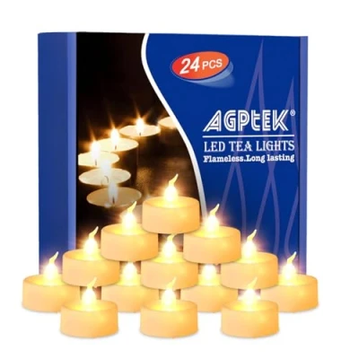 Abbildung von AGPTEK 24 Warm weiß Flackernde Flammenlose LED Teelicht Kerzen mit Timer Funktion (Auto 6 und 18 Stunde Off nach Turing auf) für Hochzeit/Party Dekorationen,Batteriebetriebene