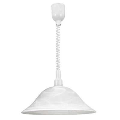 Abbildung von EGLO Pendelleuchte Alessandra, 1 flammige Hängelampe mit Spiralkabel, höhenverstellbar, Pendellampe klassisch, Küchenlampe aus Kunststoff und Alabaster Glas, Esstischlampe in Weiß E27 Fassung