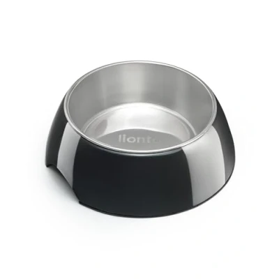Abbildung von lionto Futternapf aus Melamin mit Anti Rutsch Boden, herausnehmbarer 420 ml Napf robustem &amp; geruchsneutralem Edelstahl, leicht zu reinigen, ergonomisches Design, für Hunde Katzen, schwarz
