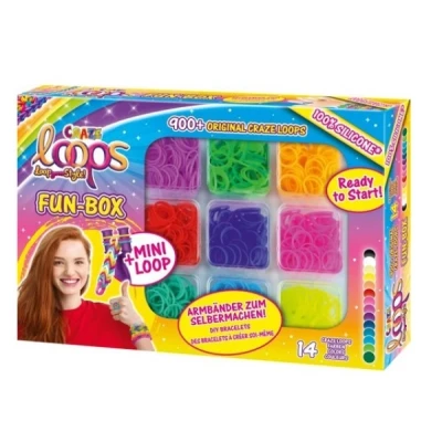 Abbildung von CRAZE Loops FUN Box Loom Bänder Set mit 800 Gummibänder, Verschlüsse und Helfer Halsketten, Ringe Armbänder selber machen