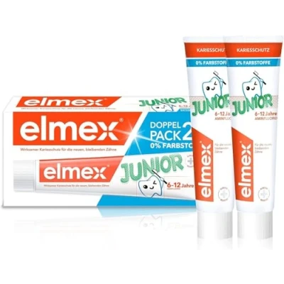 Abbildung von elmex Zahnpasta Junior 6 12 Jahre 2x75ml medizinische Zahnreinigung mit 1400 ppm Fluoridgehalt für hochwirksamen Kariesschutz stärkt die neuen, bleibenden Zähne