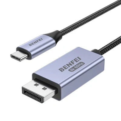 Abbildung von BENFEI Bidirektional USB C auf DisplayPort Kabel 1,8M (8K@60Hz 4K@144Hz/120Hz 2K@240Hz), Thunderbolt 5/4/3 zu Kabel, Grau Nicht für tragbaren Monitor