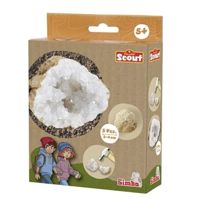 Abbildung von Simba 109452662 Scout Geoden zum Aufbrechen (5 Steine) interaktives Forscher und Entdecker Spielzeug für Kinder ab 5 Jahre inkl. Lupe &amp; Schutzbrille, je 3 4 cm groß