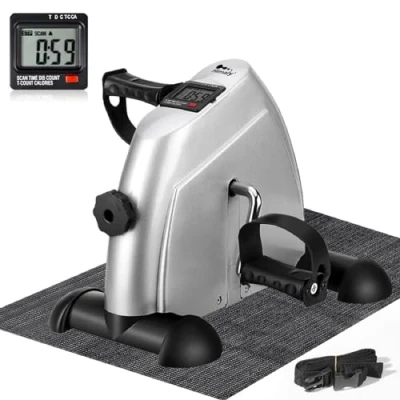 Abbildung von Minibike Heimtrainer Bewegungstrainer Pedaltrainer Trainingsgerät Fitnessgerät mit LCD Monitor Einstellbarer Widerstand Fahrradtrainer Fitness Fahrrad für Arm und Beintrainer Zuhause Büro(Silber)