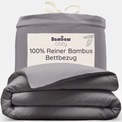 Abbildung von Bambaw Bettbezug 155x220 cm 100% Bambus Deckenbezug Allergiker weicher und atmungsaktiver Bettdeckenbezug Sommer dunkelgrau