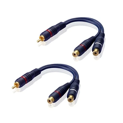 Abbildung von SIENOC 2X RCA Stecker auf Dual Buchse 15cm Audio Kabel (Navy Blue)