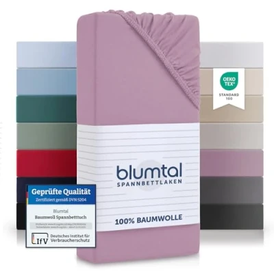 Abbildung von Blumtal® Baumwolle Spannbettlaken 180x200cm Basics Jersey Bettbezug 180x200 cm OEKO TEX zertifiziertes Spannbetttuch Matratzenbezug Leintuch Dusty Orchid